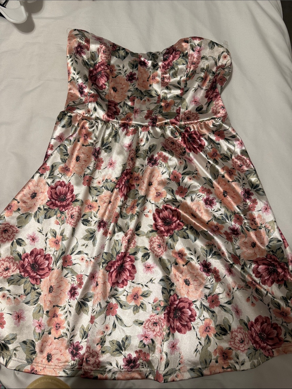 Altar'd State Floral Strapless Party Dress in Pink, Cream & Green